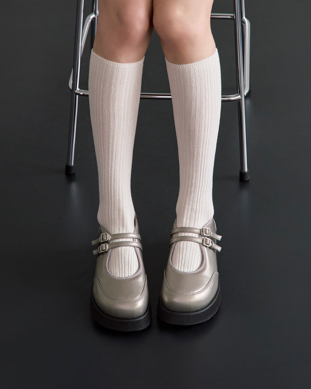 Stand Oil Hatched Platform Mary Jane — Metallic Gray
