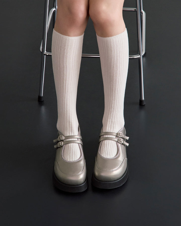 Stand Oil Hatched Platform Mary Jane — Metallic Gray