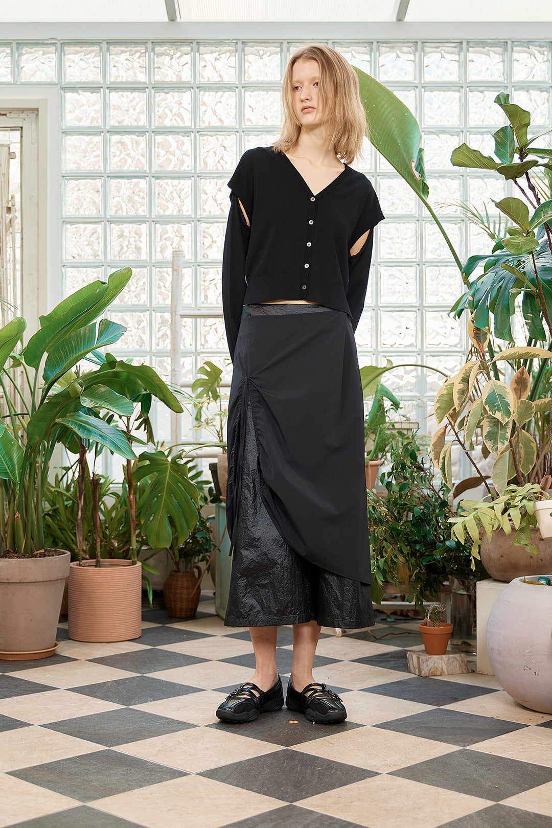 Matin Kim Slit Detail Button Cardigan — Black