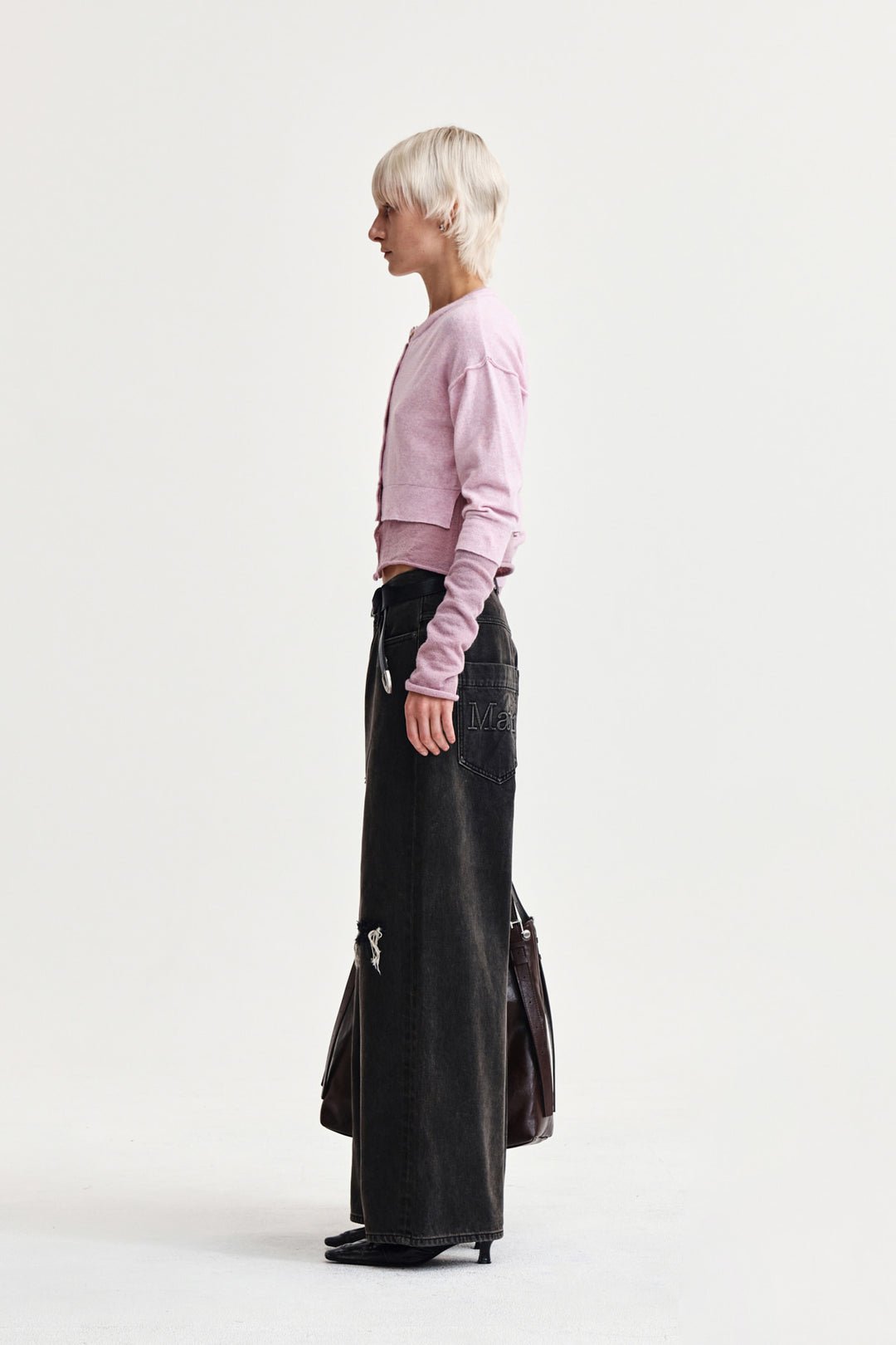 Matin Kim Layered Texture Knit Cardigan in Lilac