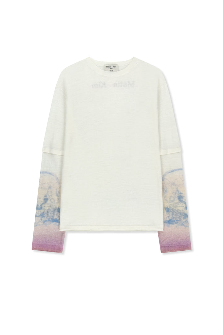 Matin Kim Sleeve Print Knit Pullover — Ivory