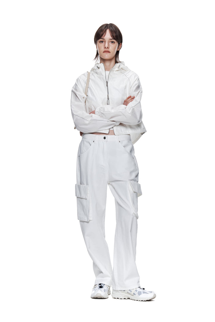 Matin Kim Crop Hoody Coating Jumper — Ivory