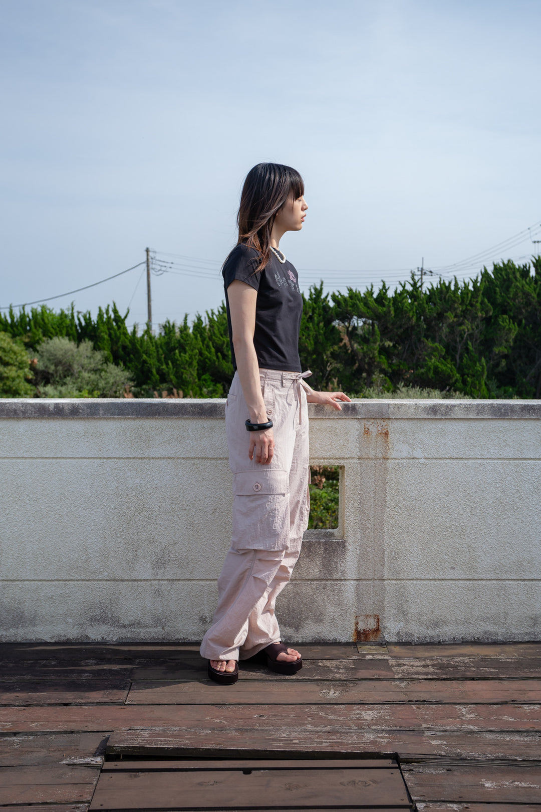 Matin Kim String Nylon Cargo Pants Light — Pink