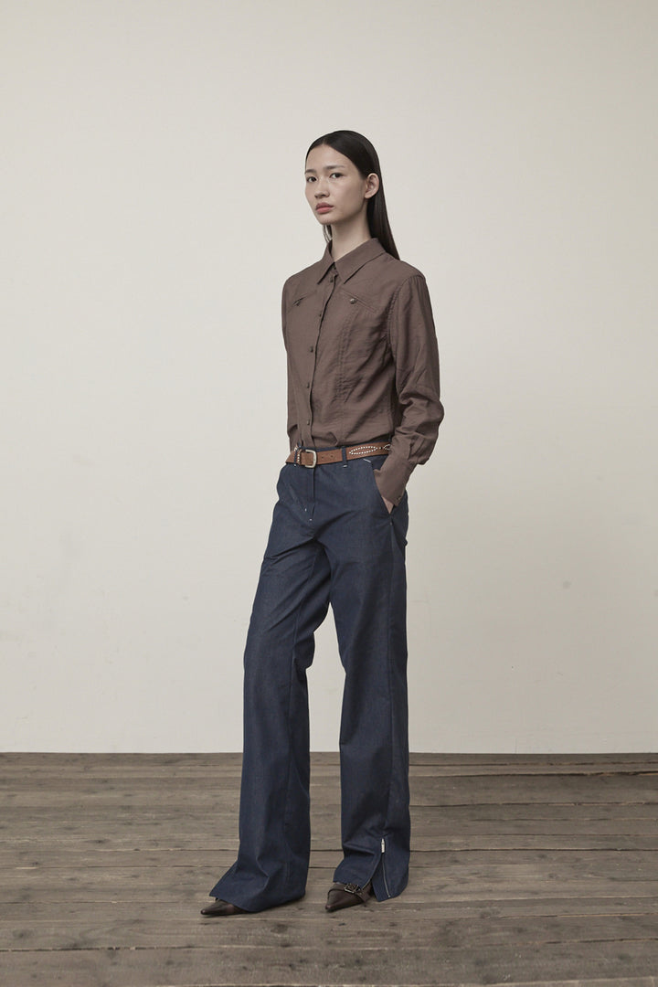 Matin Kim Back Tuck Detail Denim Pants — Navy blue