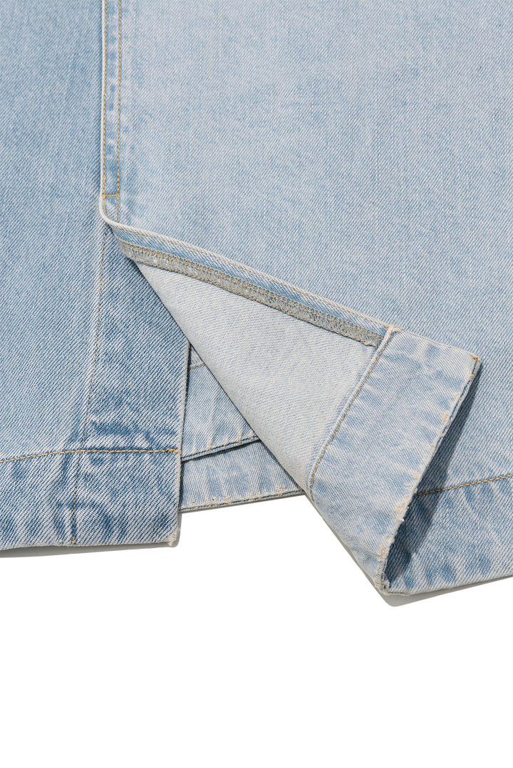Matin Kim Denim Mixed Flare Skirt — Light Blue