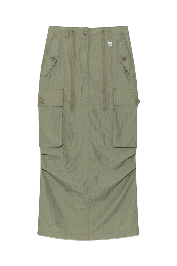 Matin Kim String Nylon Cargo Skirt — Khaki