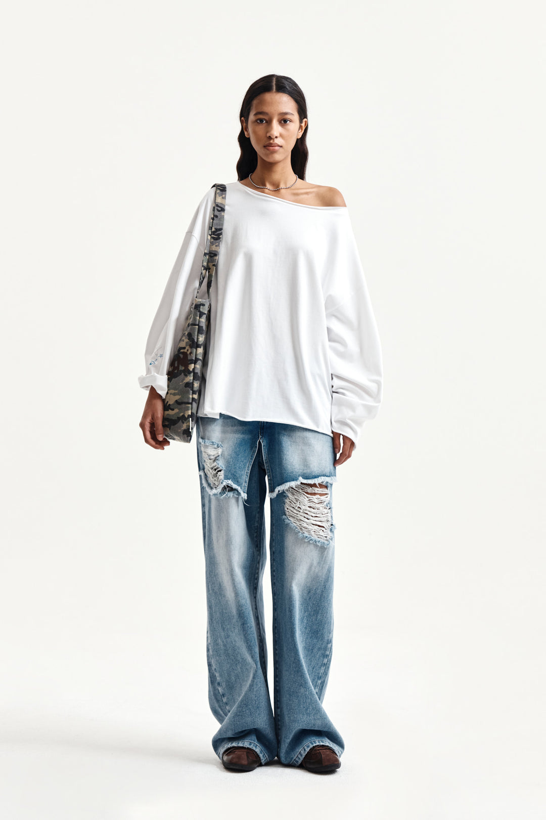 Matin Kim Raw Hem Boat Neck Top — White
