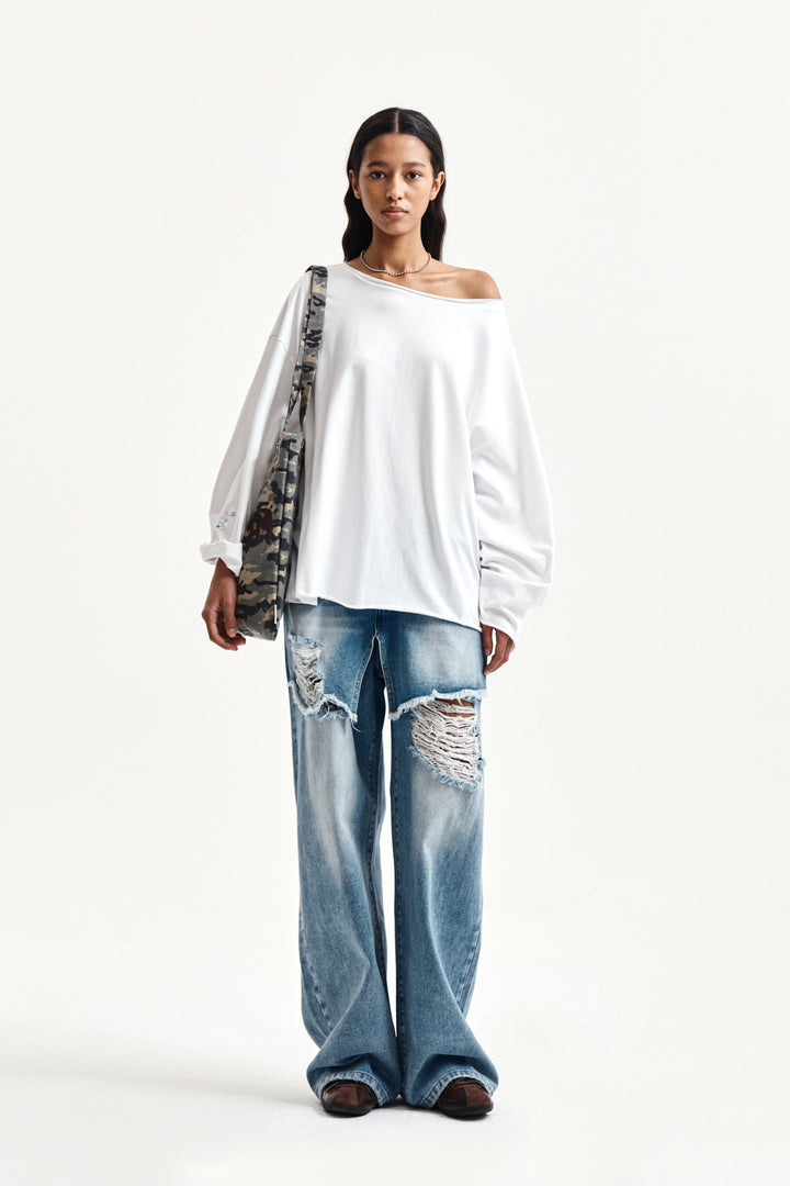 Matin Kim Raw Hem Boat Neck Top — White