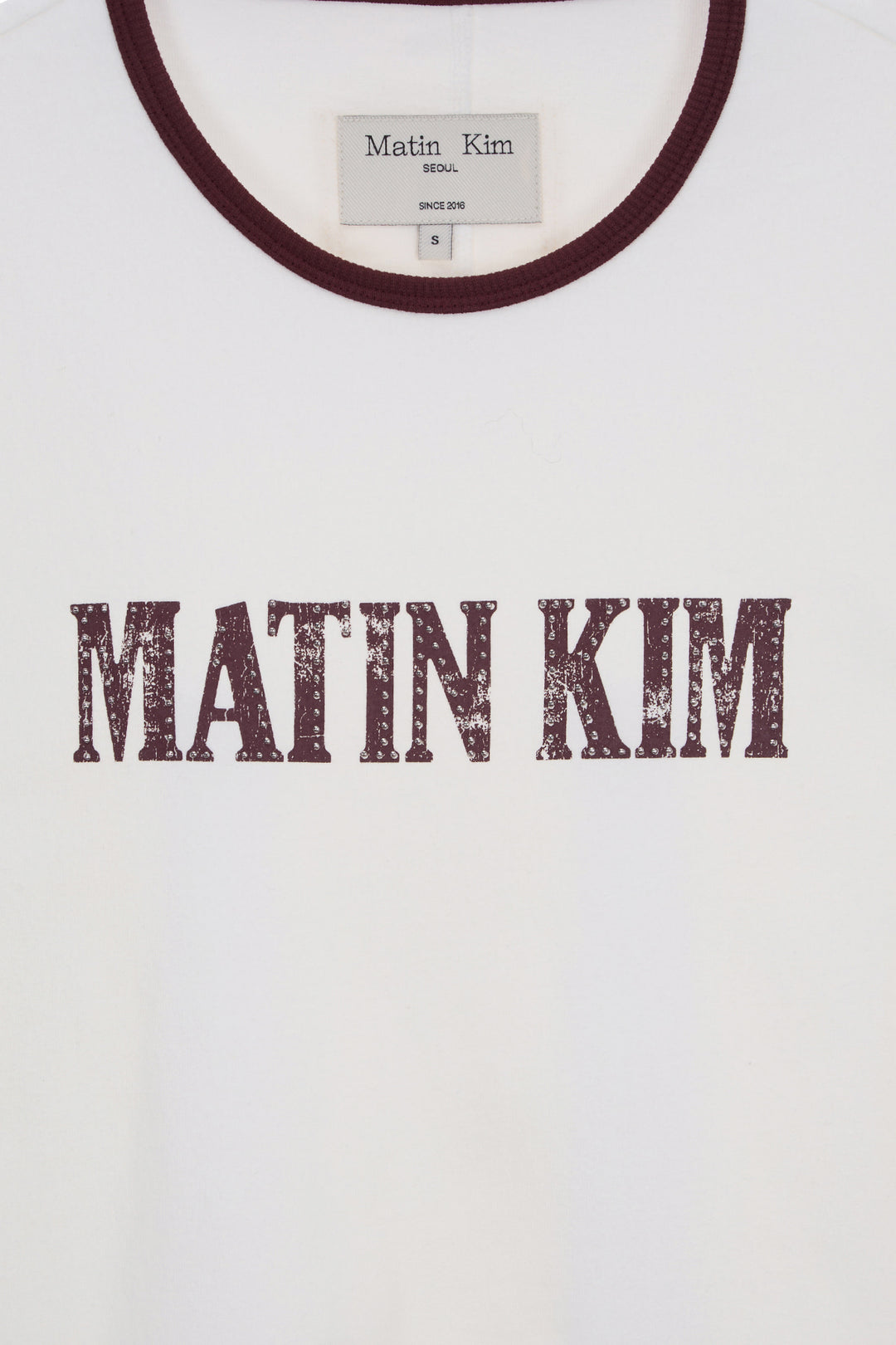 Matin Kim Stud Logo Ringer Top — White