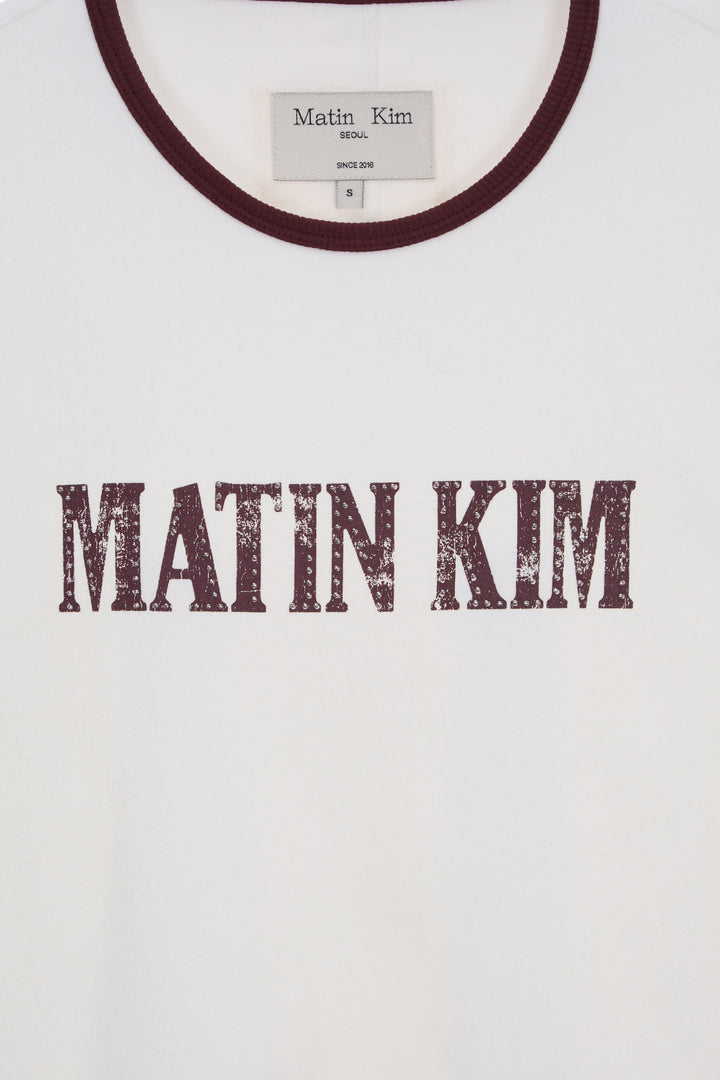 Matin Kim Stud Logo Ringer Top — White