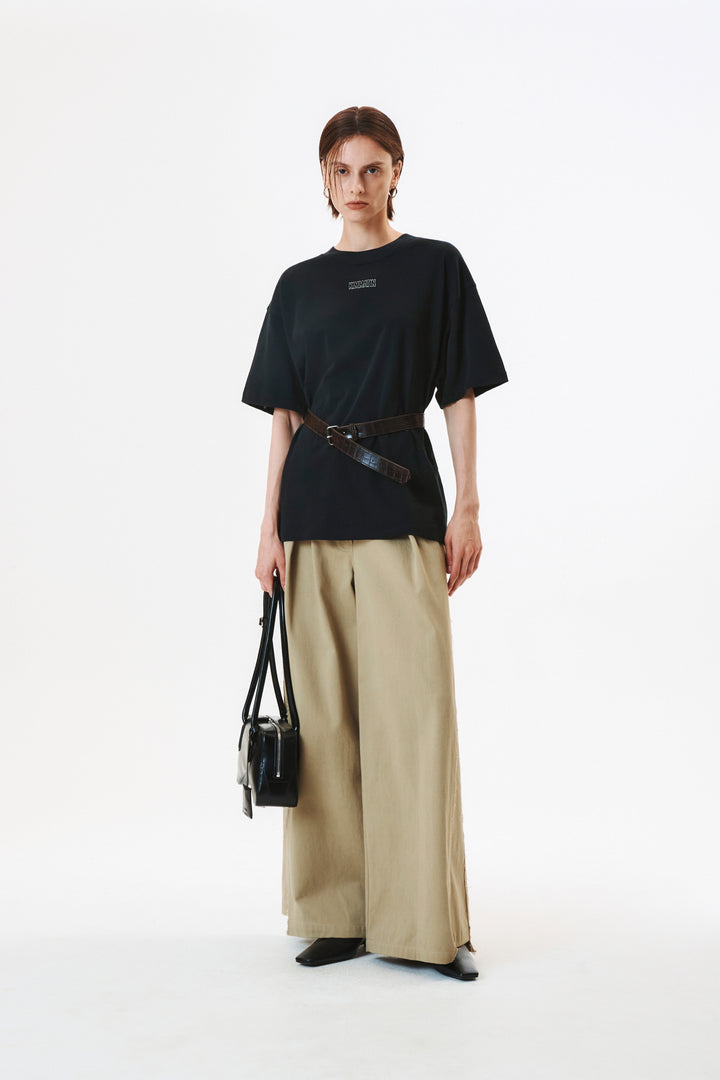 KIMMATIN Logo Embroidery Oversize Top — Black