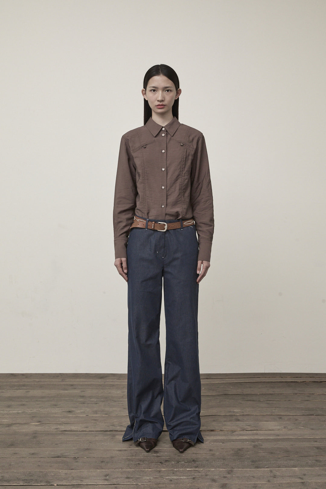 Matin Kim Back Tuck Detail Denim Pants — Navy blue