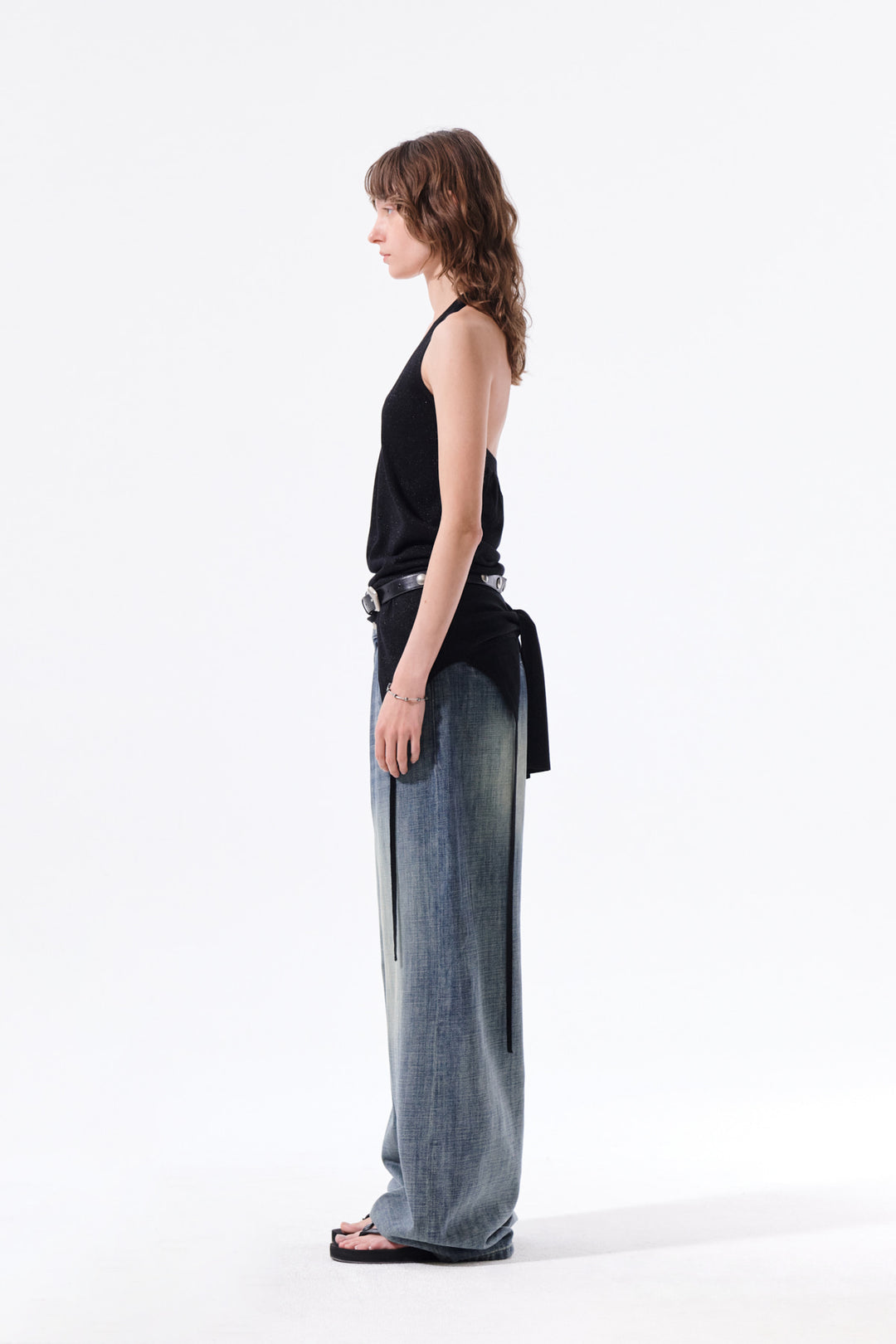 Matin Kim Layered Tie Halter Neck Knit Top — Black