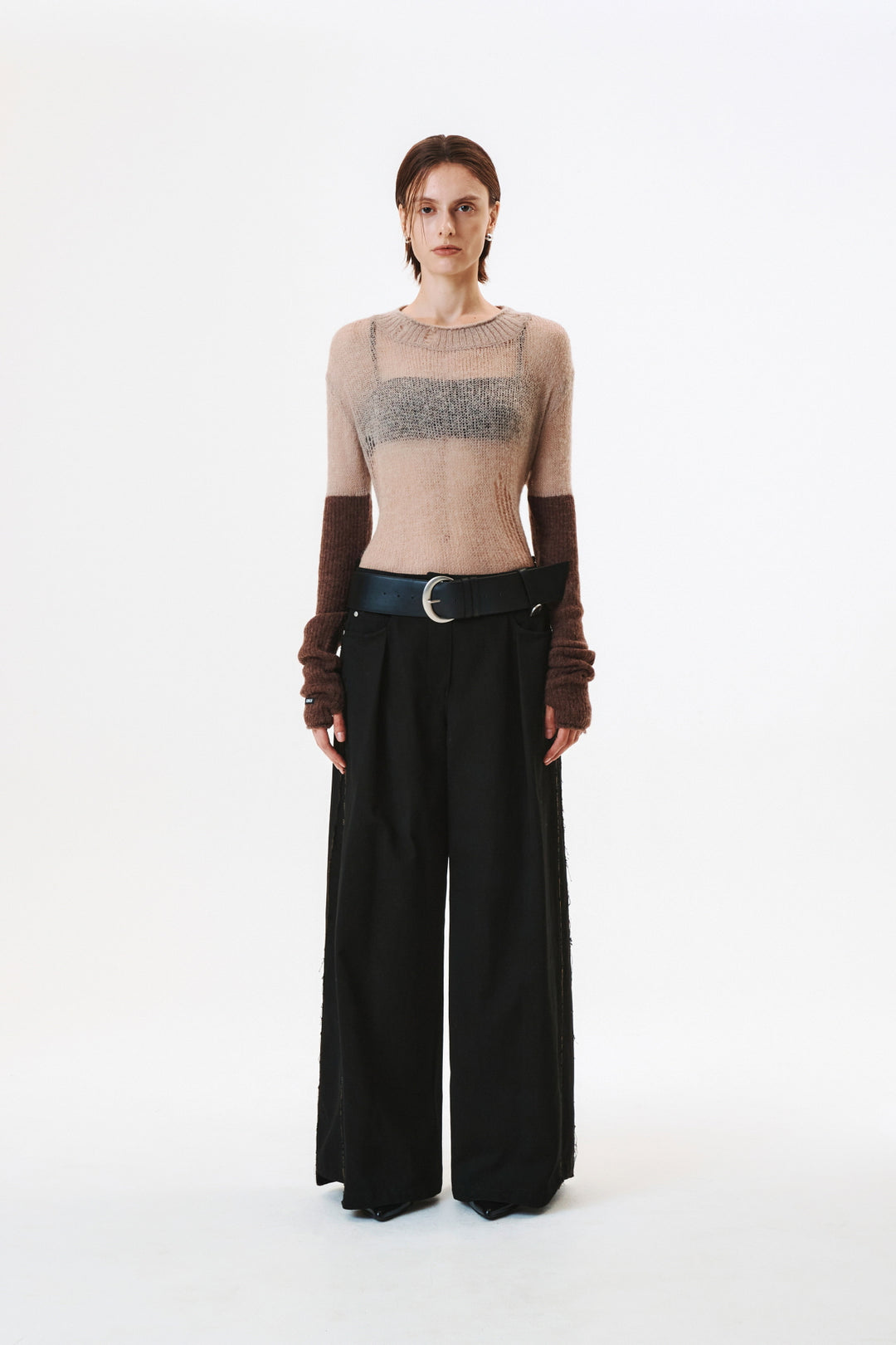 KIMMATIN Hand Warmer Layered Pullover — Beige