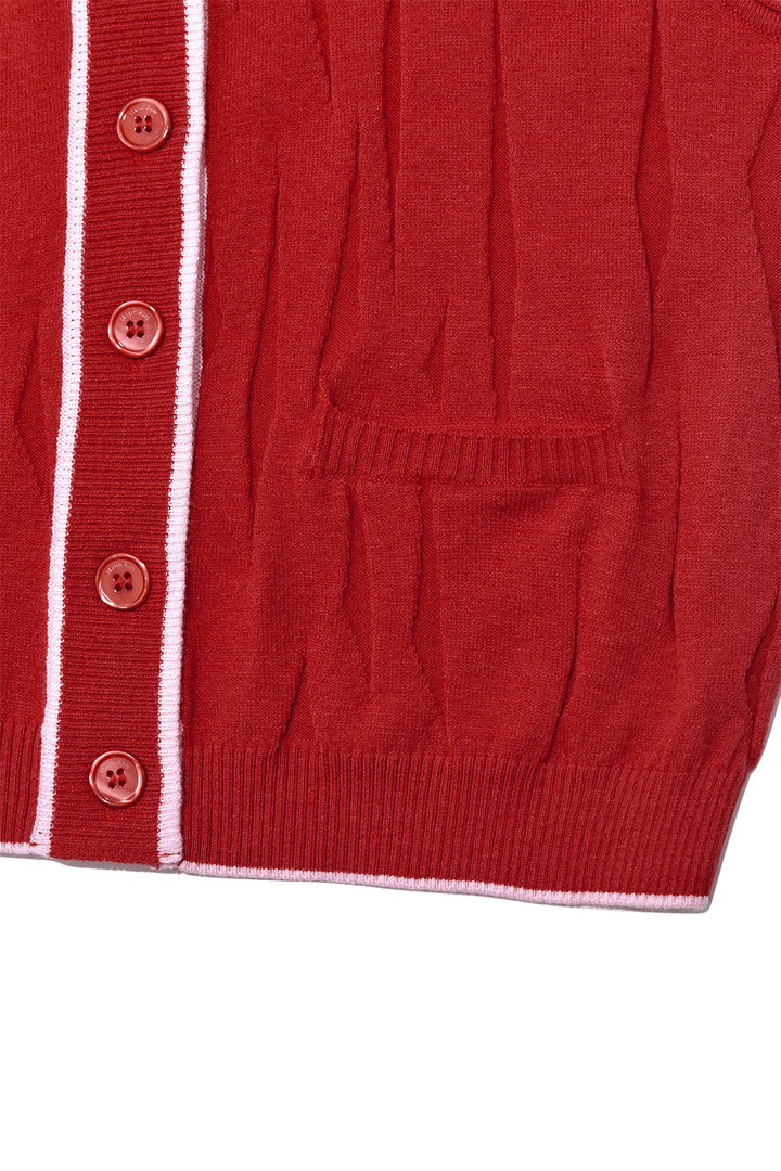 Matin Kim Wrinkle Hoody Button Knit Vest — Red