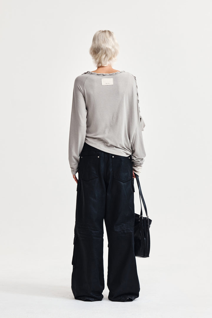 Matin Kim Weaving Long Sleeve Top — Light Grey