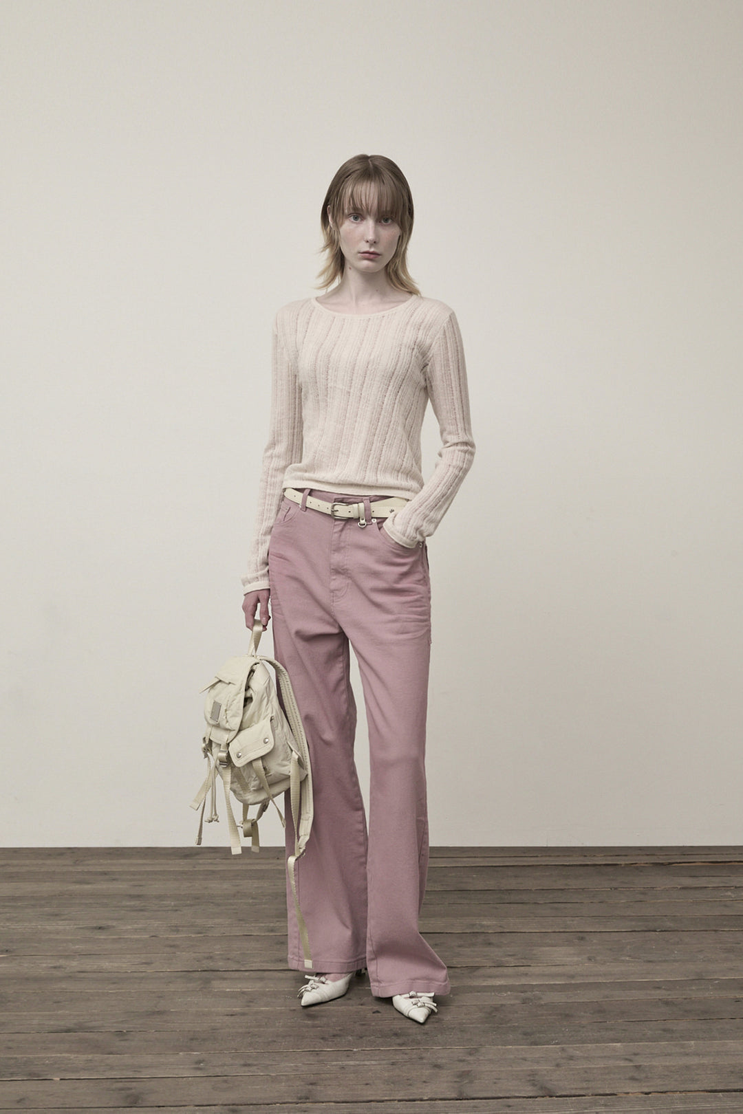 Matin Kim Diagonal Texture Knit Top — Beige