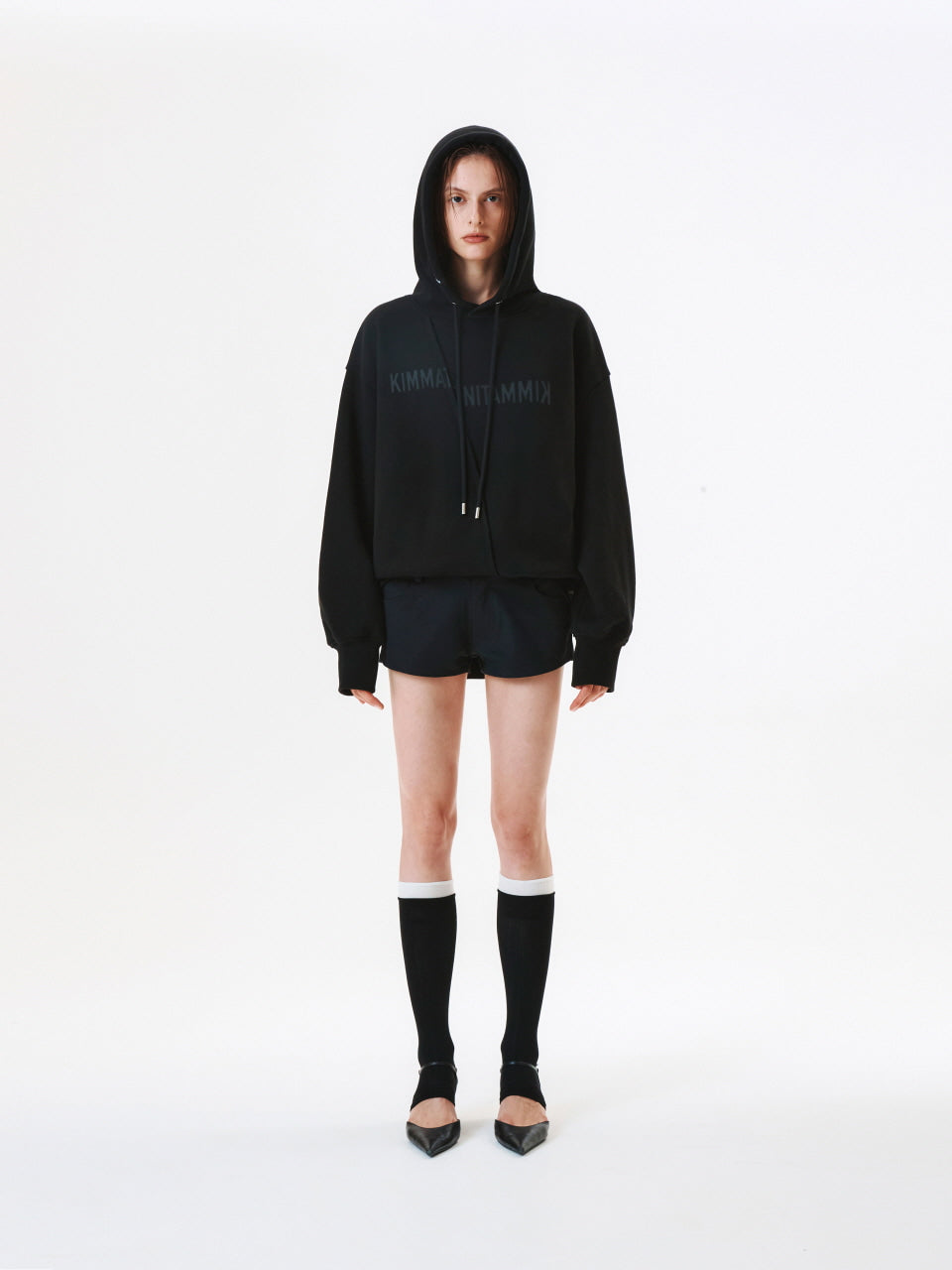 KIMMATIN Blurred Logo Raw Cut Oversize Hoody — Black