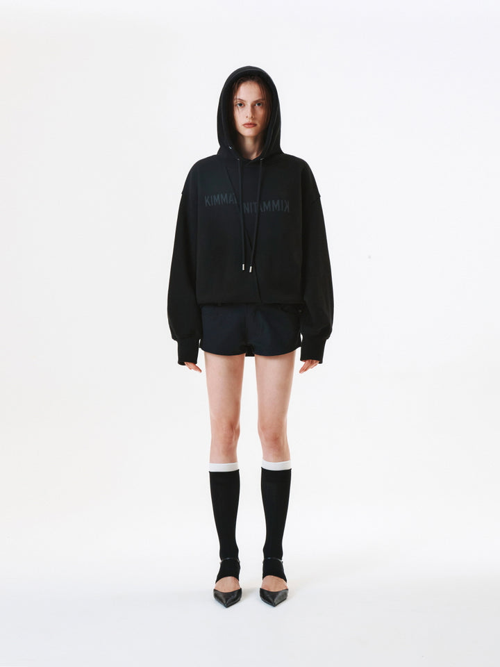 KIMMATIN Blurred Logo Raw Cut Oversize Hoody — Black