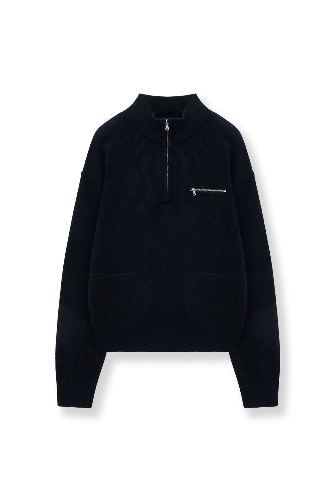 Matin Kim Back Logo Half Knit Zip Pullover — Navy blue