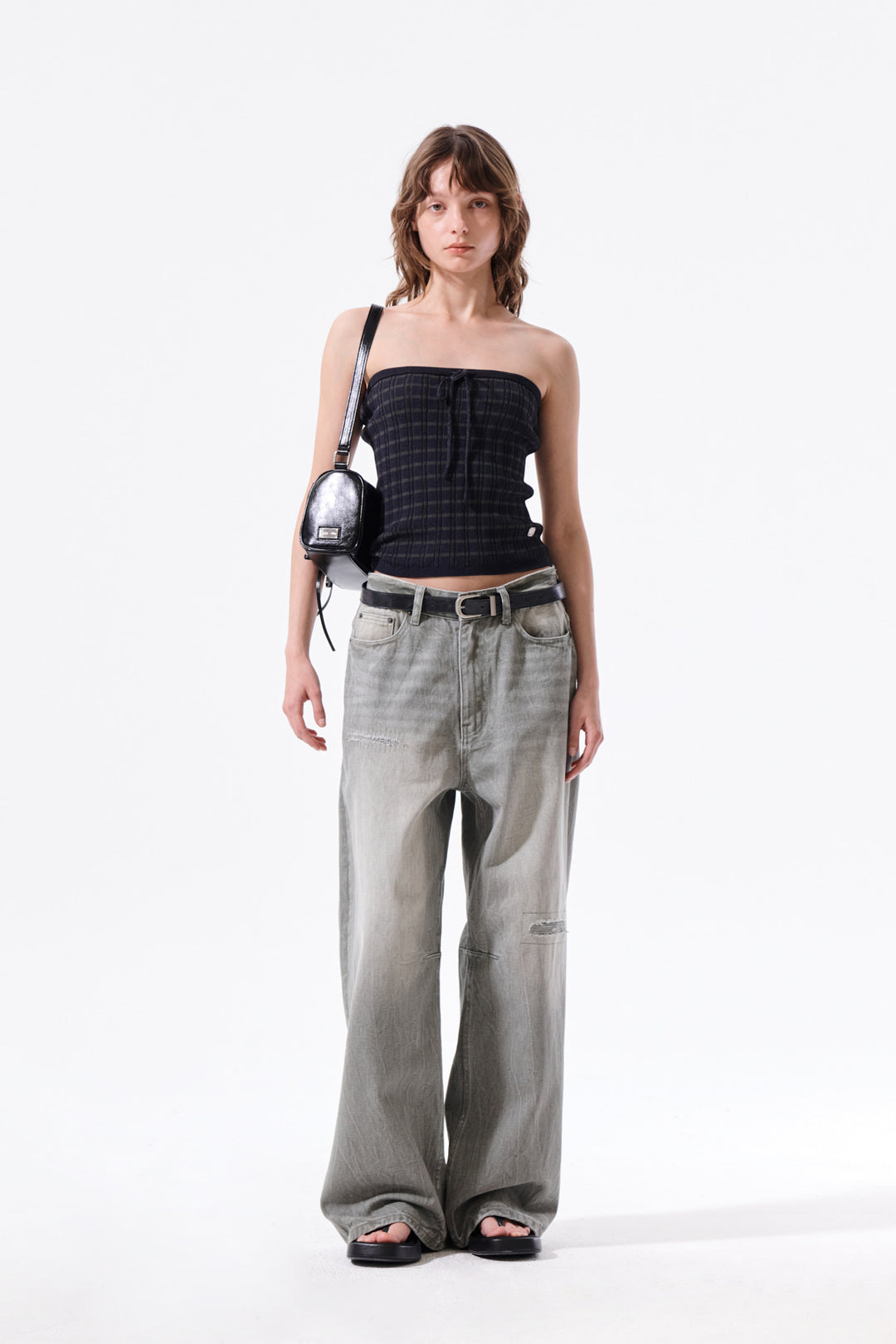 Matin Kim Stripe Knit Tube Top — Navy blue