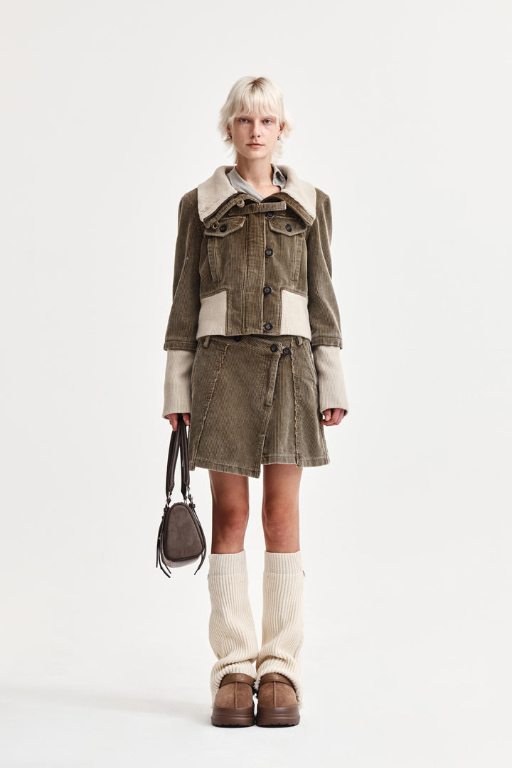 Matin Kim Washed Corduroy Wrap Skirt — Khaki