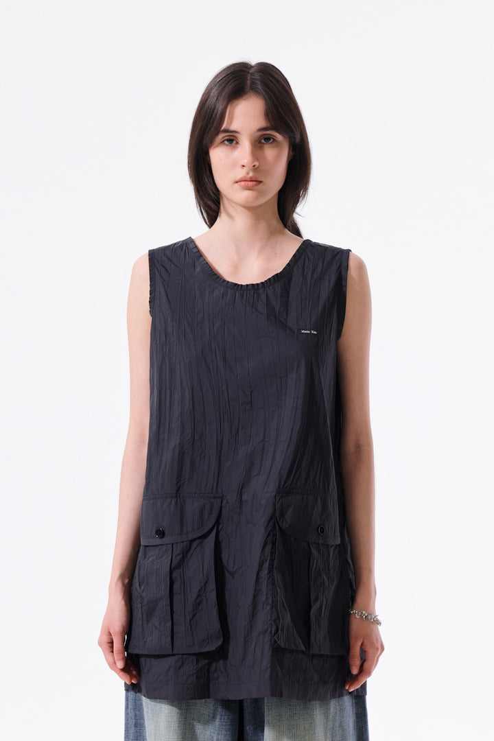 Matin Kim Raw Edge Patch Pocket Sleeveless Dress — Black