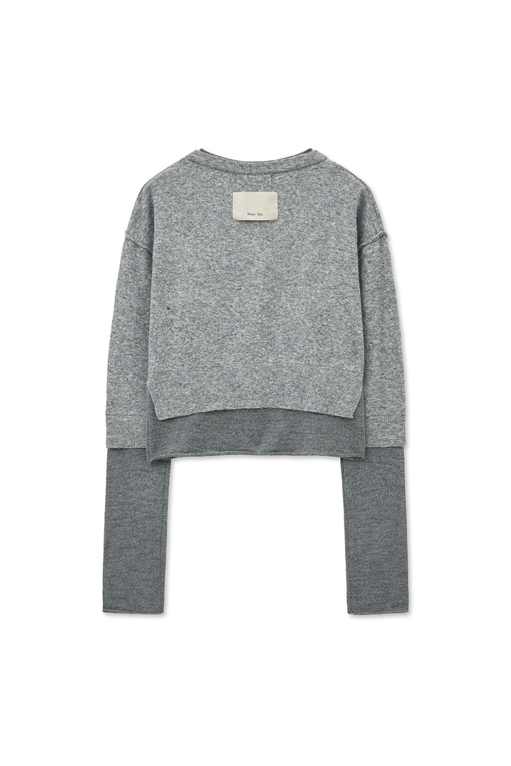 Matin Kim Layered Texture Knit Cardigan — Gray
