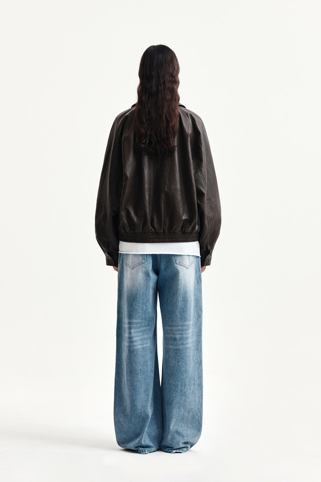 Matin Kim Small Logo Faux Leather Zip-Up — Brown
