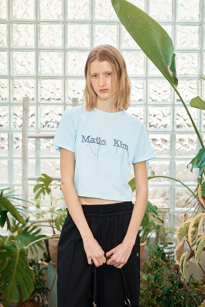 Matin Kim Logo Thread Point Crop Top — Light Blue