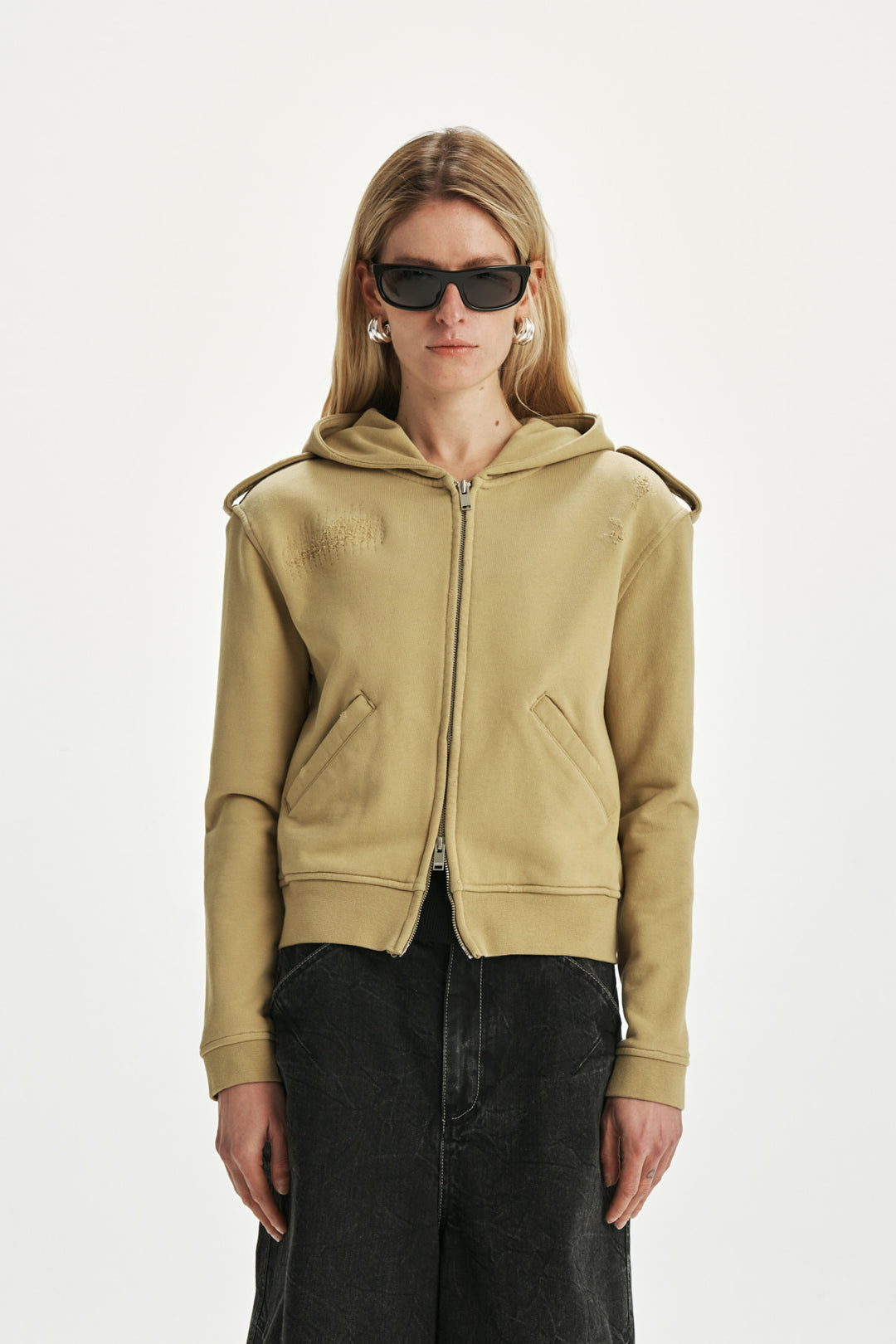 KIMMATIN Damage Point Hoody Zip Up — Olive