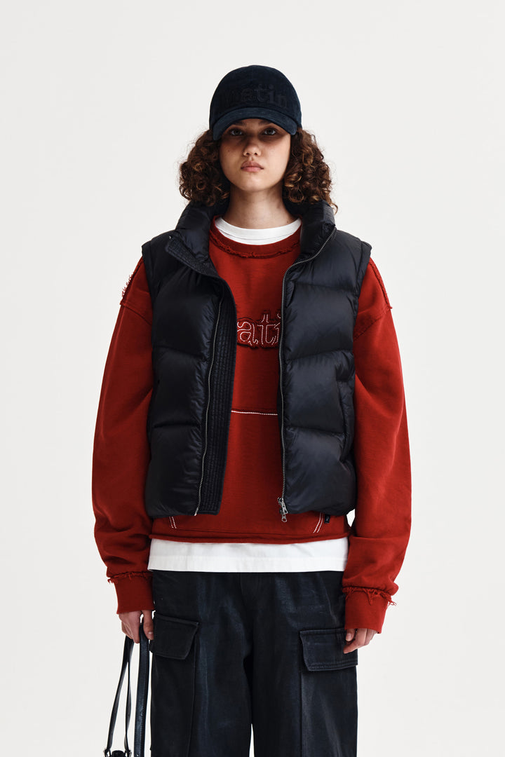 Matin Kim Unbalance Quilted Down Vest — Black