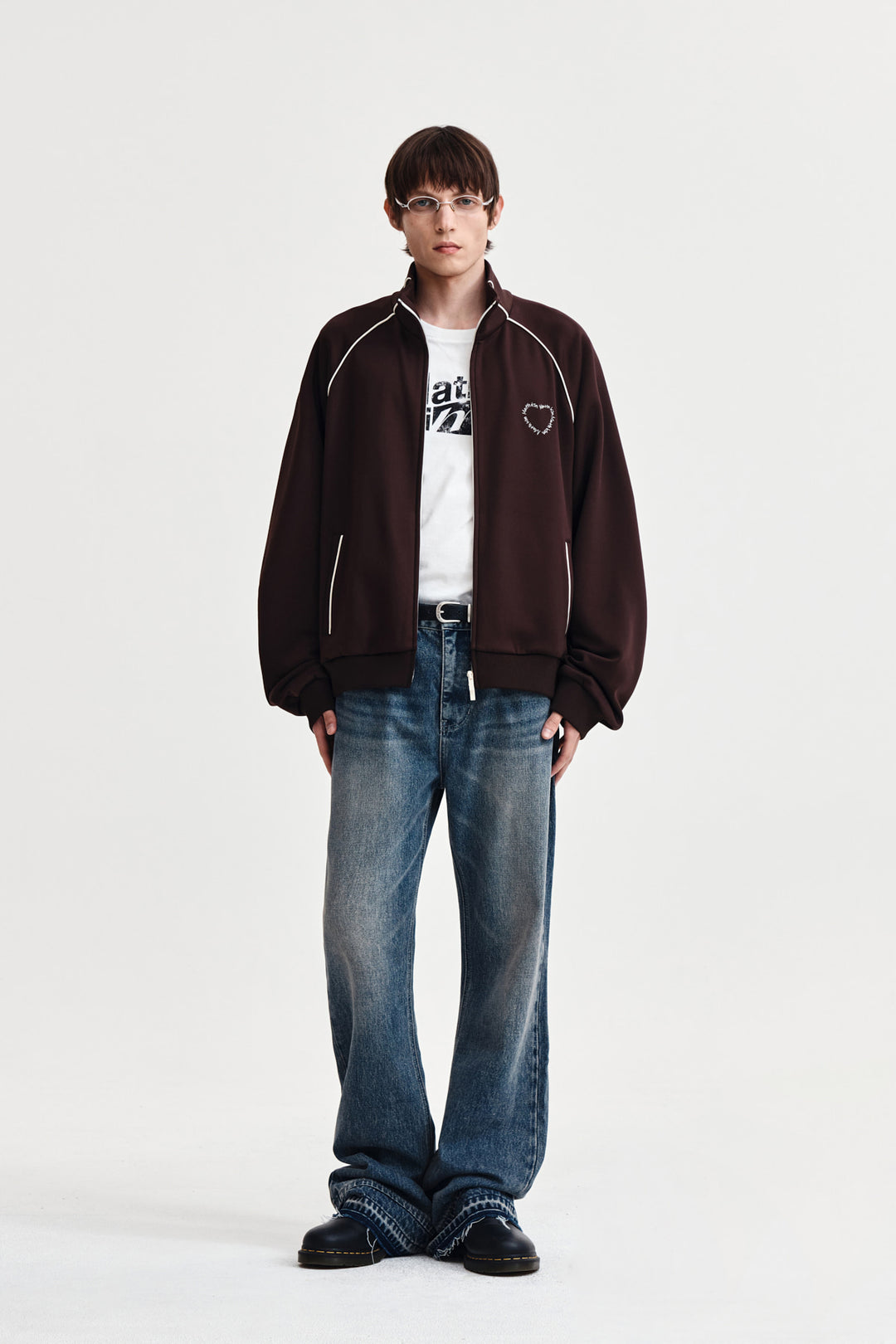 Matin Kim Heart Logo Track Jumper — Brown