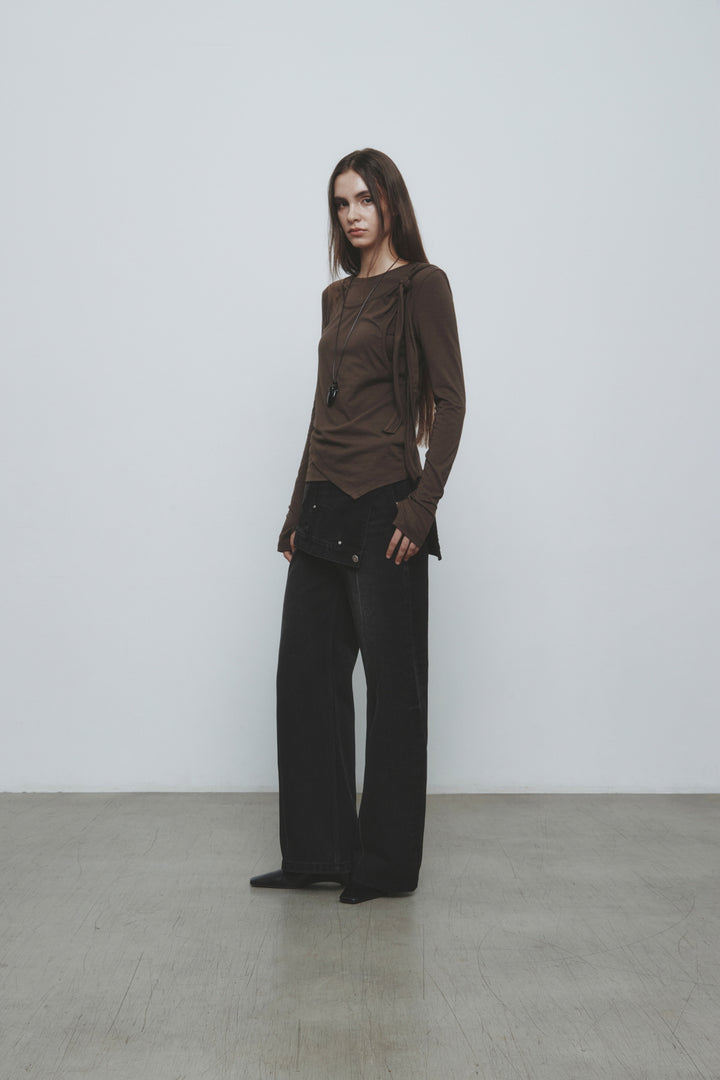 KIMMATIN Twist Strap Long Sleeve Top — Brown