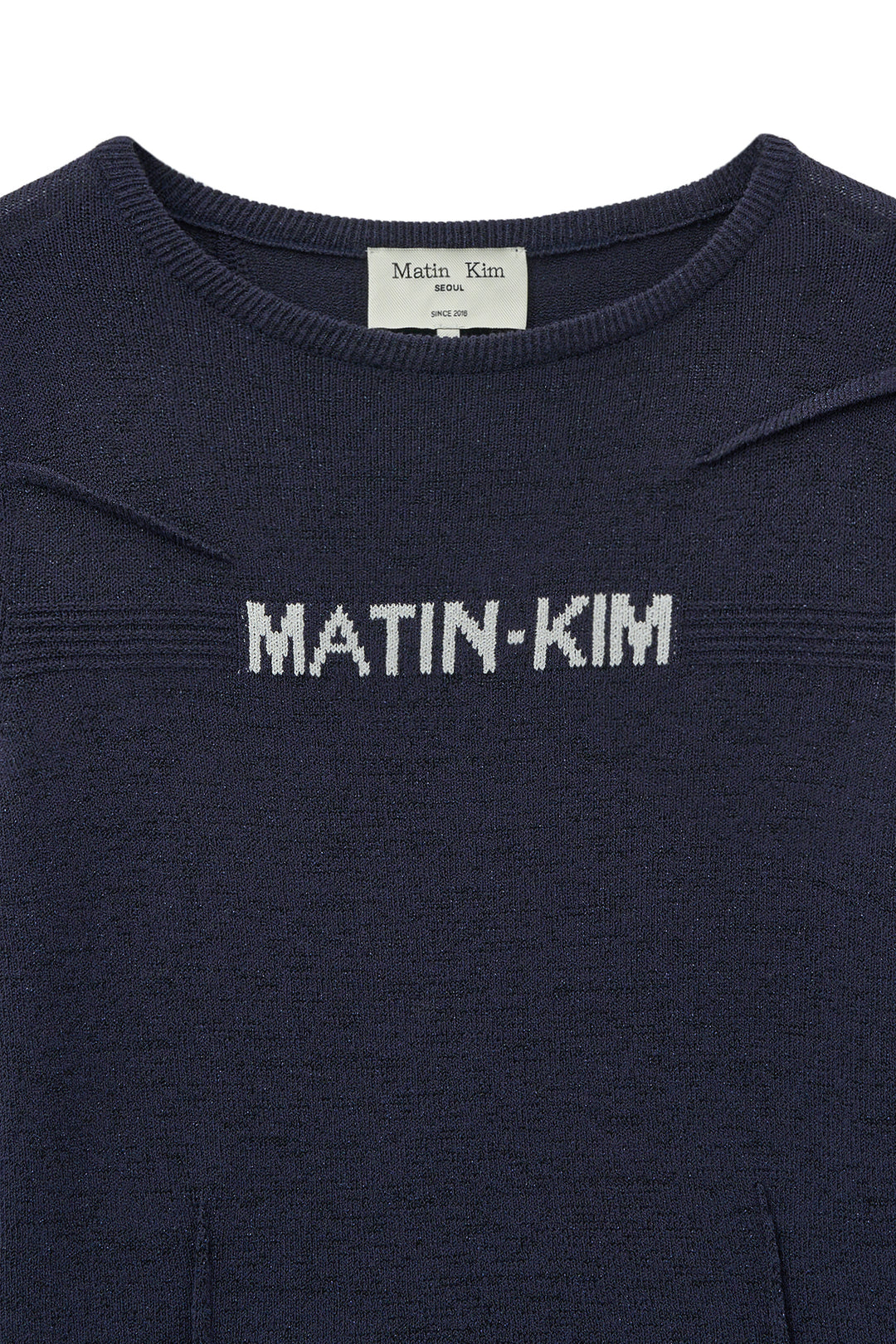 Matin Kim Glitter Slim Logo Knit Top — Navy blue