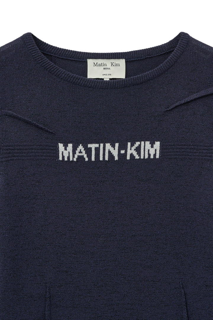 Matin Kim Glitter Slim Logo Knit Top — Navy blue