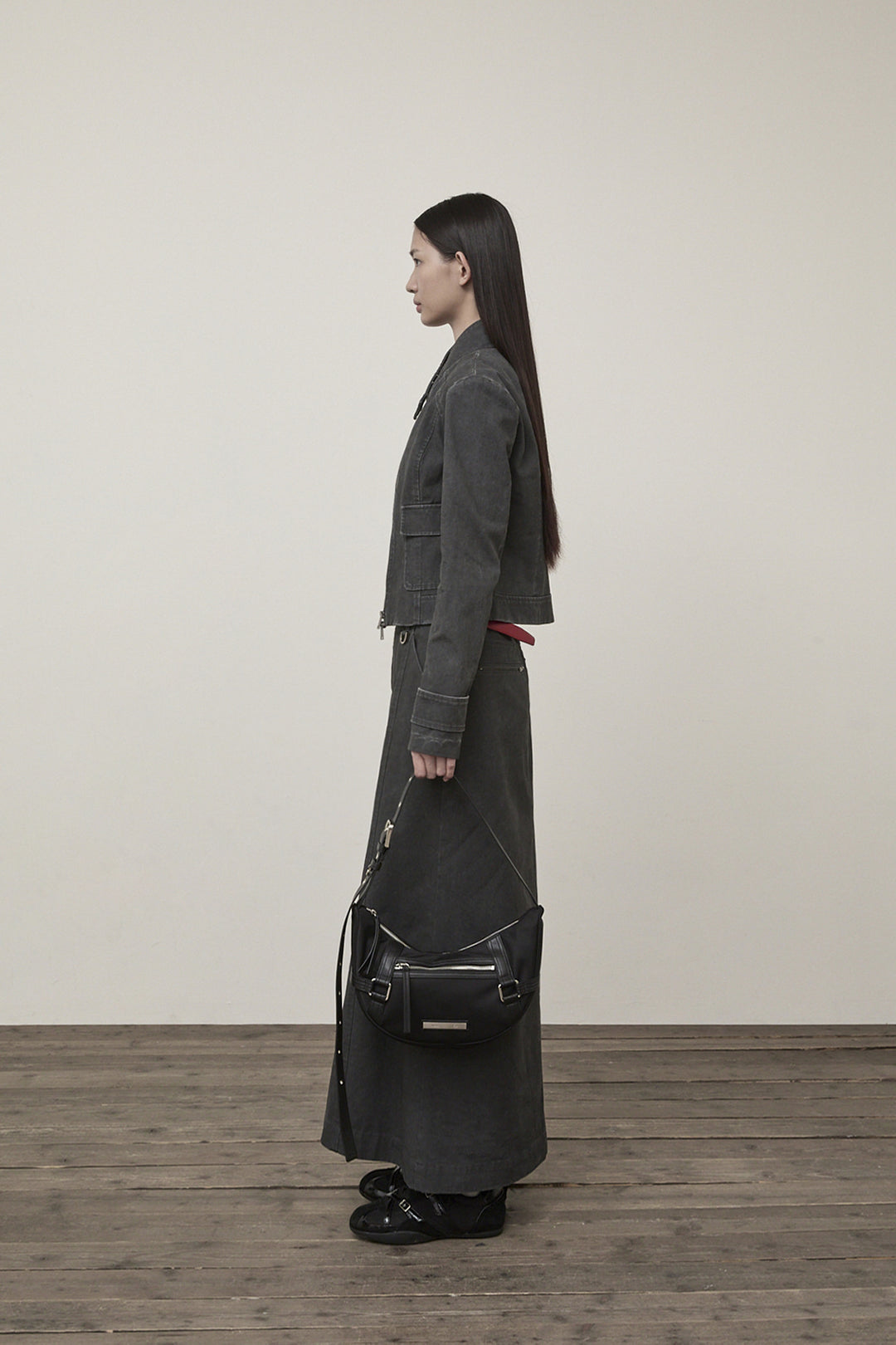 Matin Kim Washed Slim Biker Jumper — Charcoal