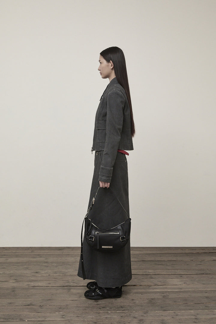 Matin Kim Washed Slim Biker Jumper — Charcoal