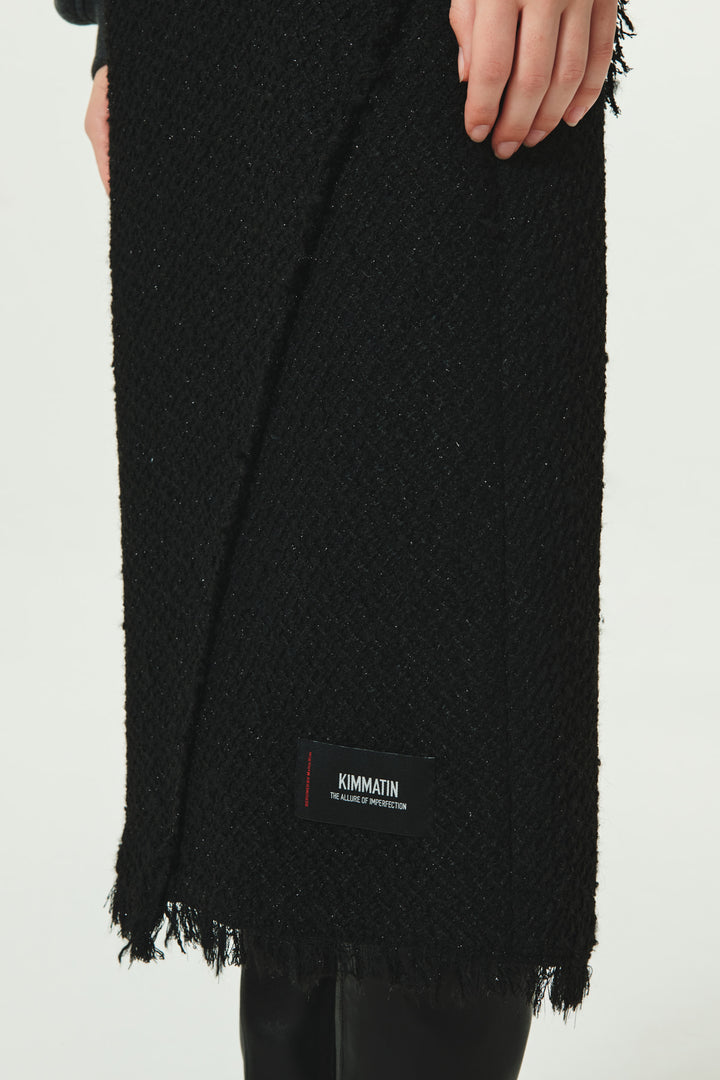 KIMMATIN Diagonal Cutted Tweed Skirt — Black