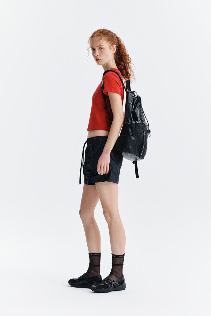 Matin Kim Dusty Typo Graphic Crop Top — Red