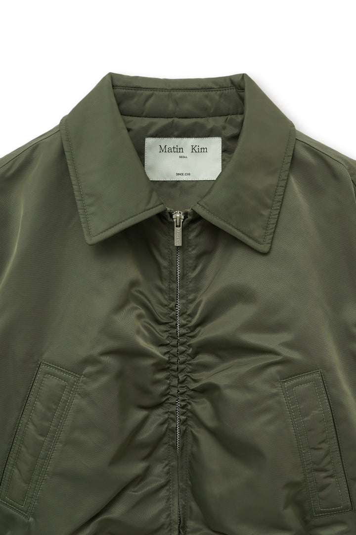 Matin Kim Appliqué Logo Shirring Bomber Jacket — Khaki