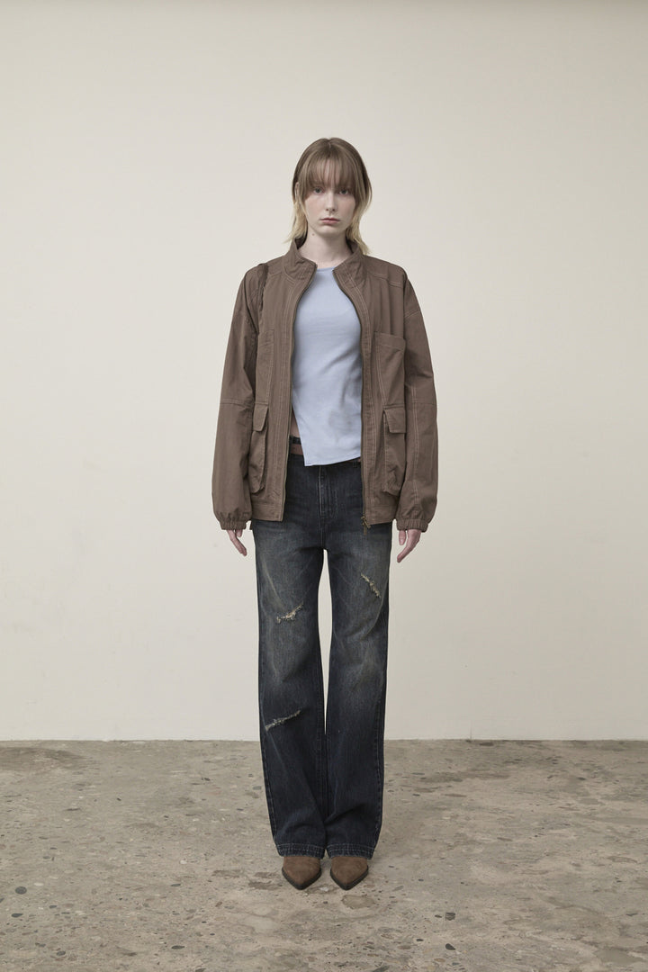 Matin Kim Utility Bomber Jumper in Khaki — Brown