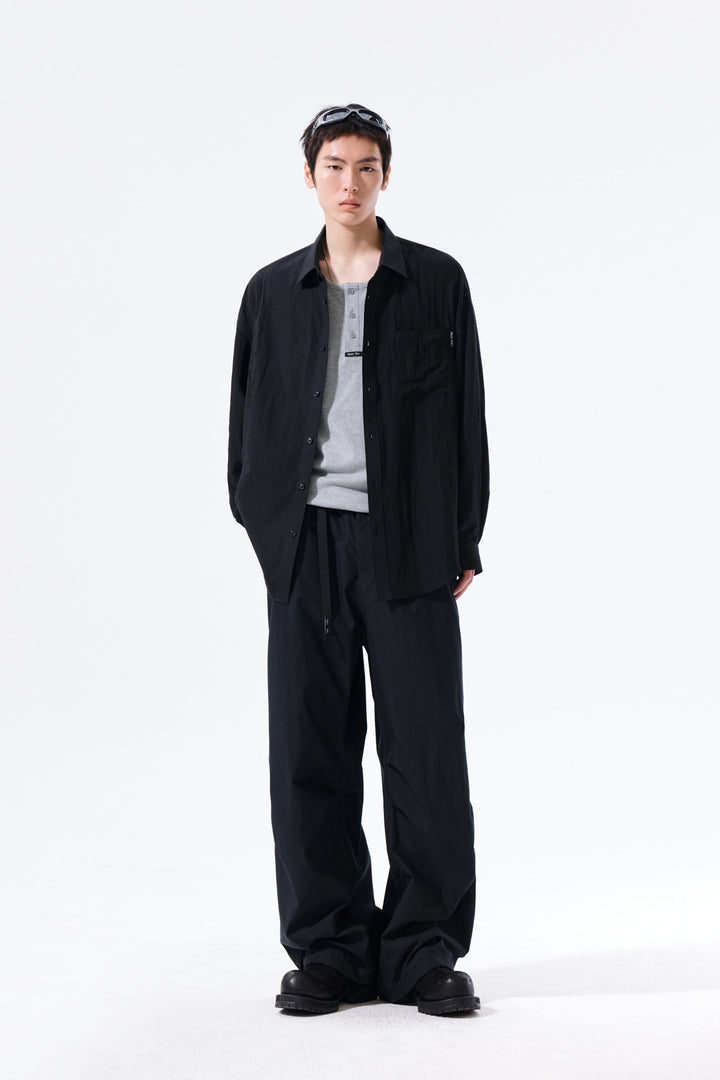 Matin Kim Mixed Panel Over Fit Shirt — Black