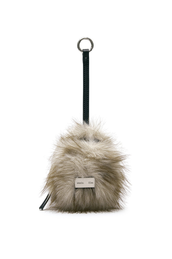 Matin Kim Hairy Fur Mini Cube Pouch — Beige