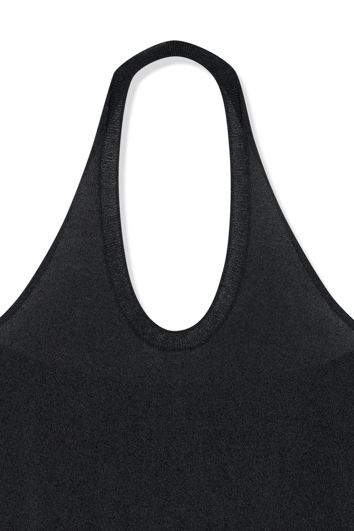 Matin Kim Layered Tie Halter Neck Knit Top — Black