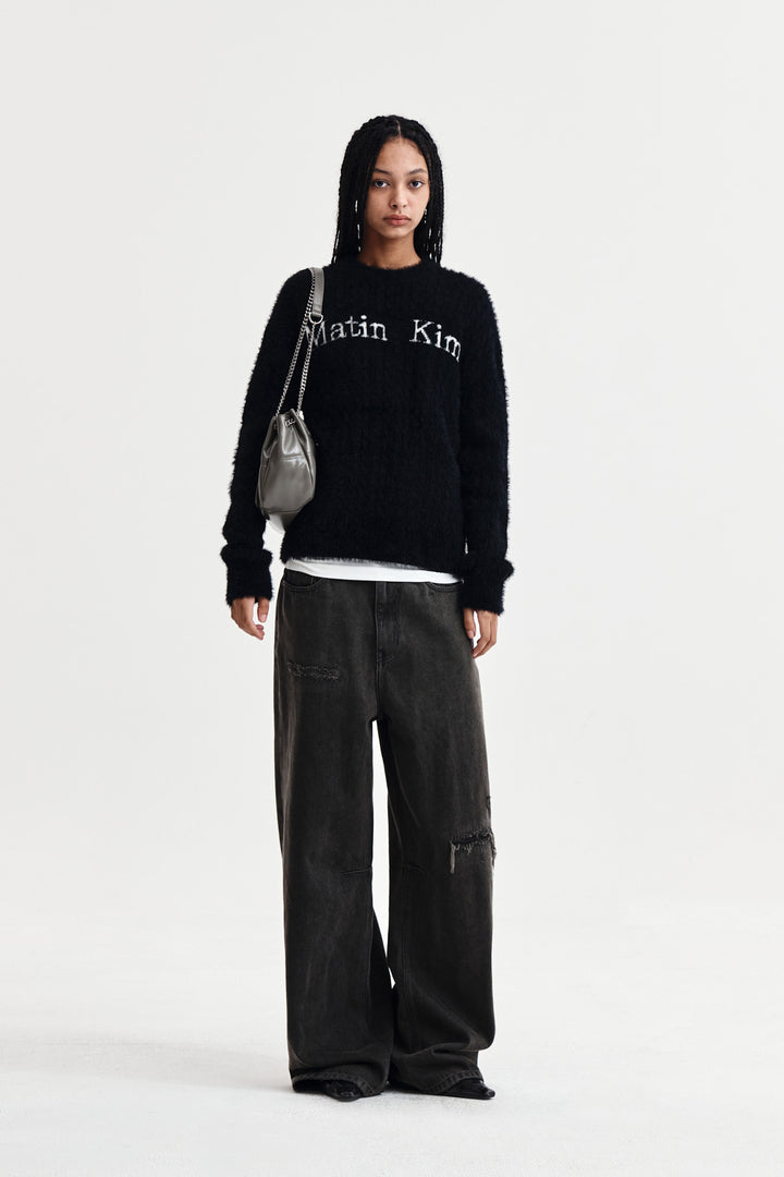 Matin Kim Hairy Cable Knit Pullover — Black