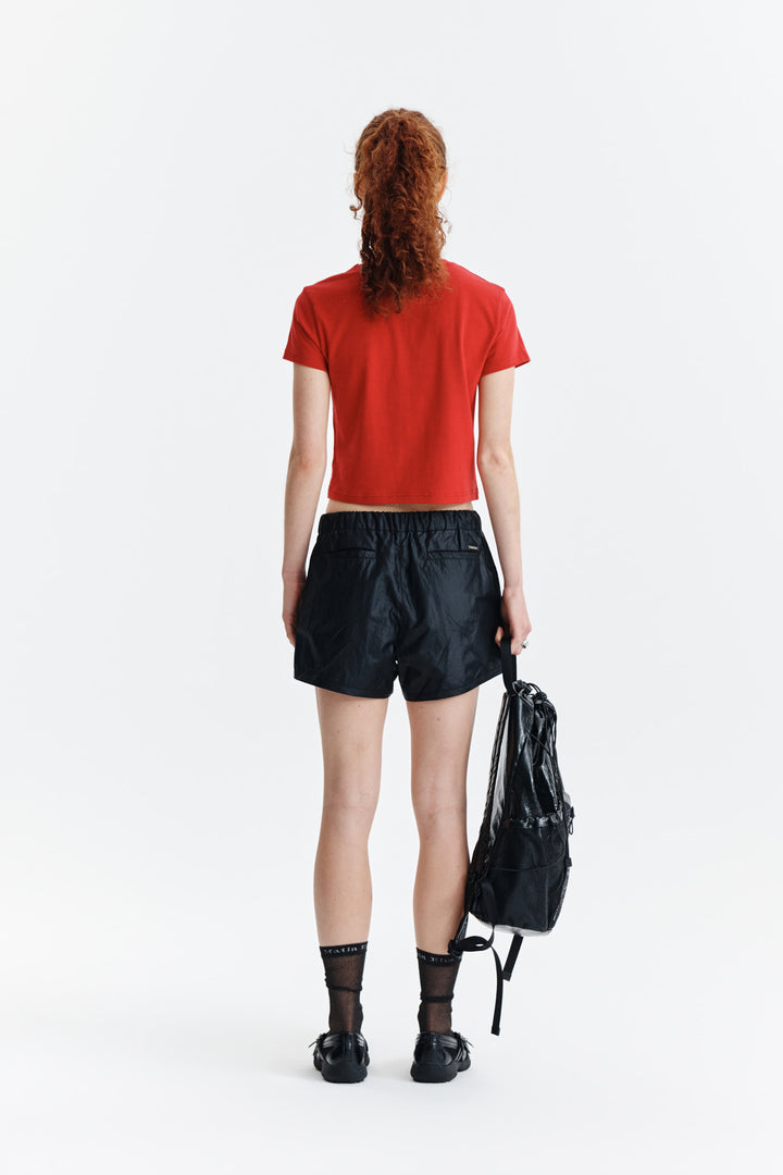 Matin Kim Dusty Typo Graphic Crop Top — Red