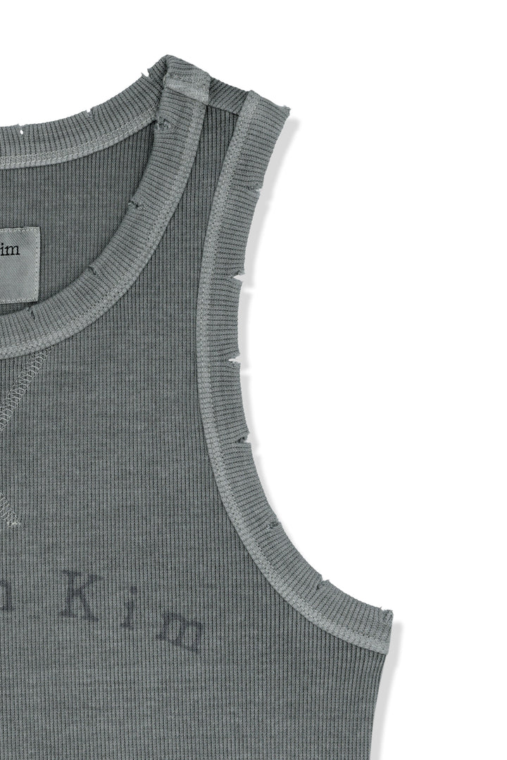 Matin Kim Distressed Sleeveless Logo Top — Light Grey