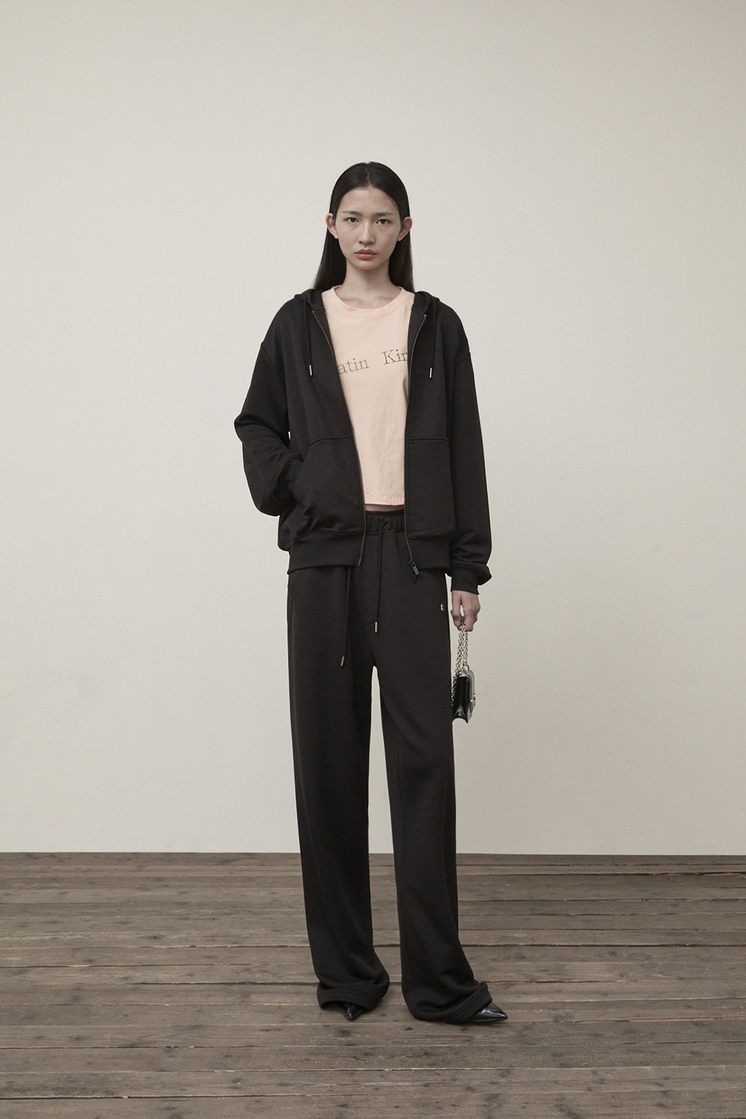 Matin Kim Back Logo Glitter Zip Hoodie — Black