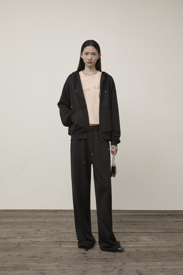 Matin Kim Back Logo Glitter Zip Hoodie — Black